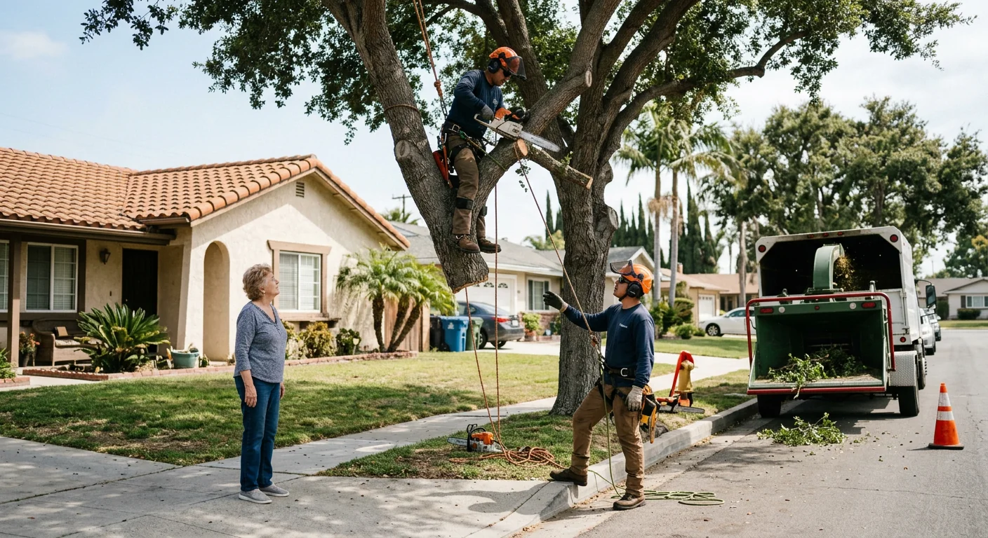 Crew clearing overgrown brush from a residential lot in Oxnard