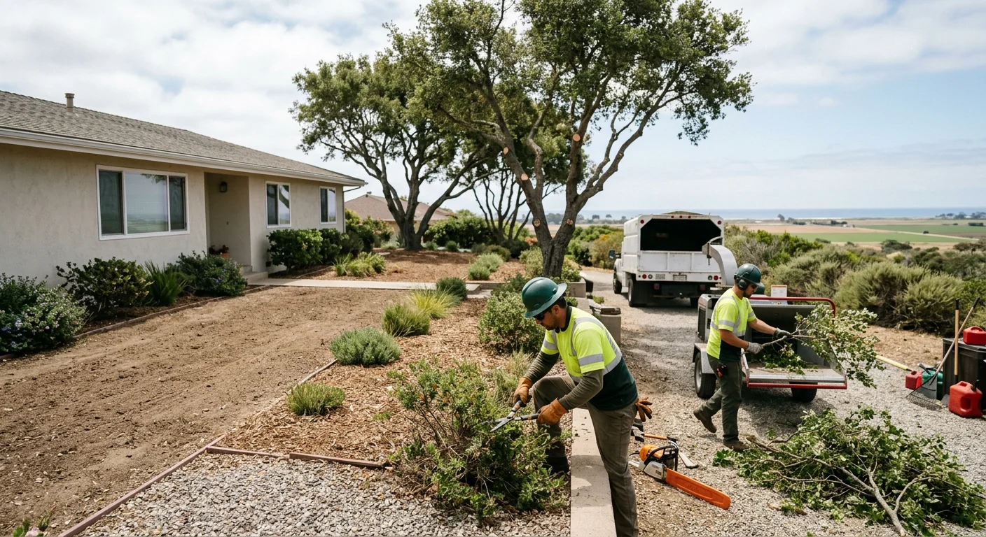Finished defensible space clearing around a home near open coastal fields