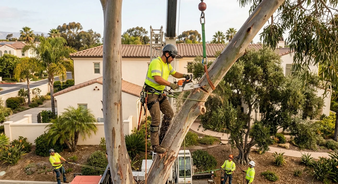 Climber making a top-down sectional cut with crane support overhead