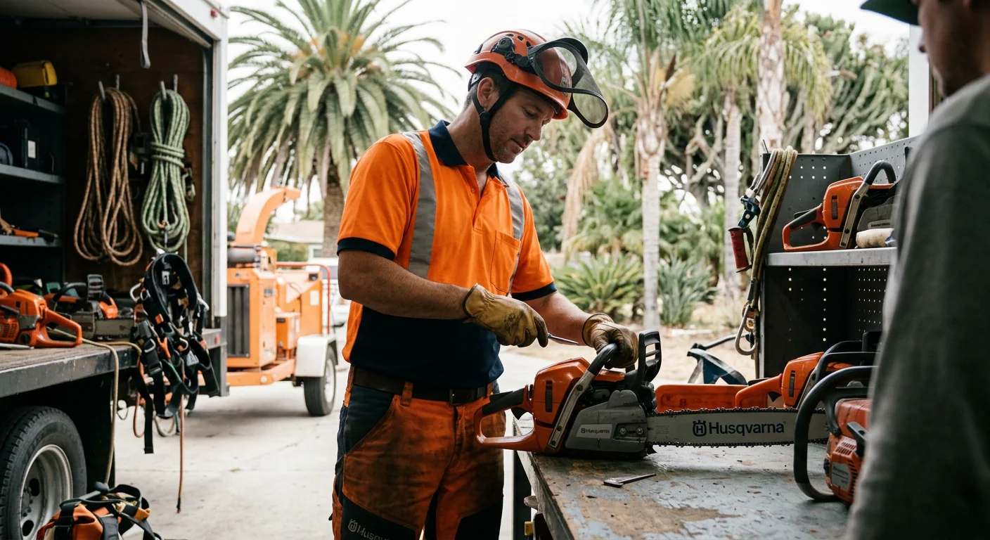 Oxnard Tree Service Experts technician reviewing Tree Service equipment in Oxnard, CA