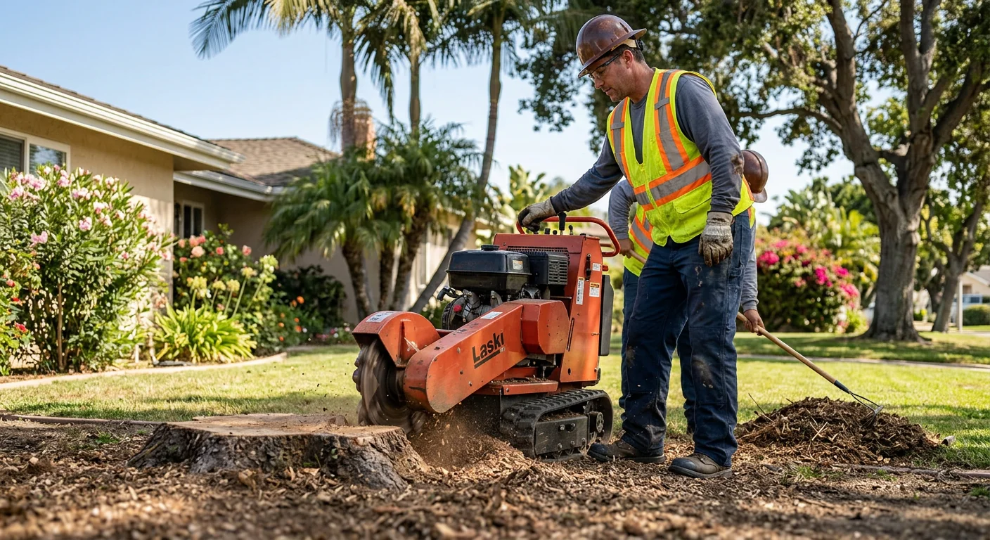 Stump grinder finishing a leftover stump for tidy long-term property care
