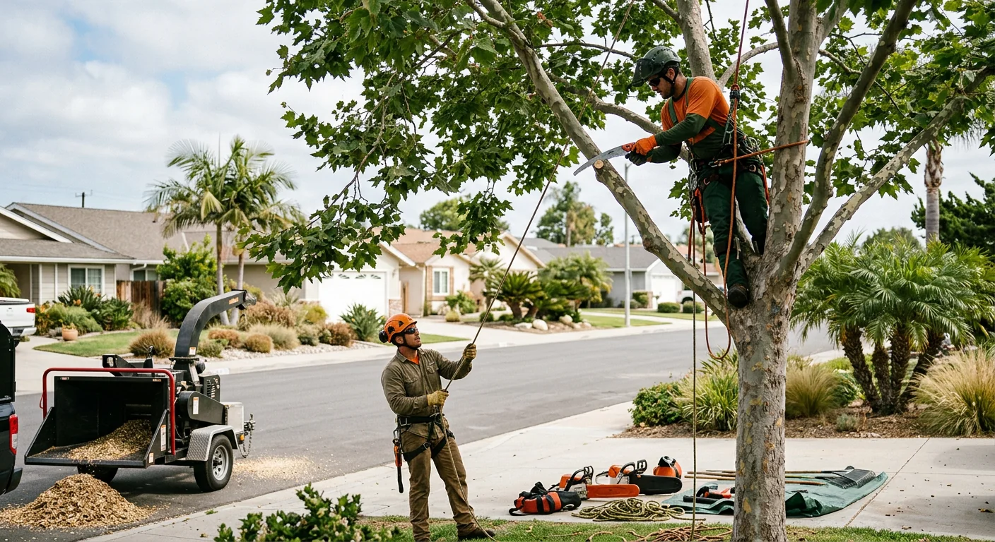 Cleared residential lot with fresh mulch and trimmed trees along the property edge in Oxnard