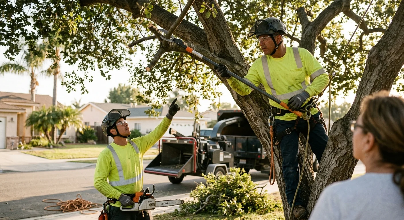 Stump grinding crew clearing a backyard stump in Oxnard residential yard