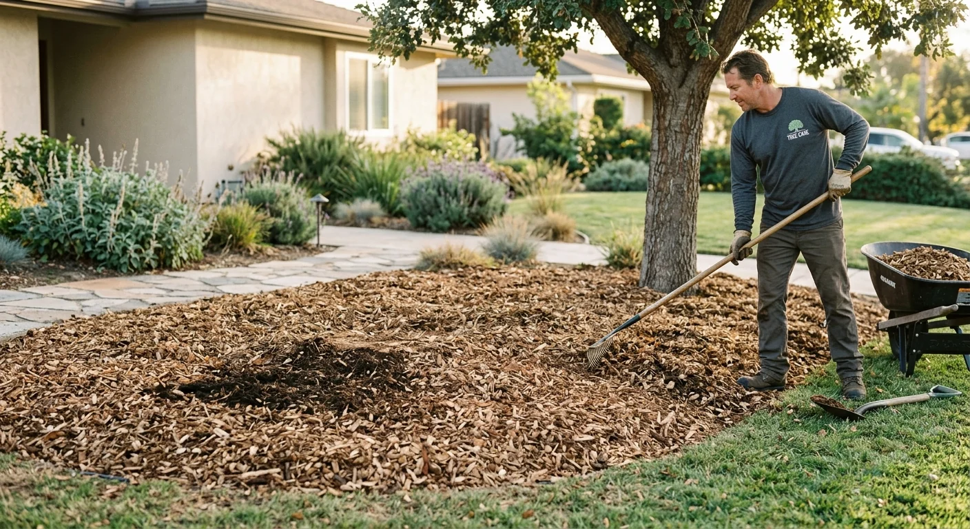 Finished ground stump backfilled with fresh wood chip mulch