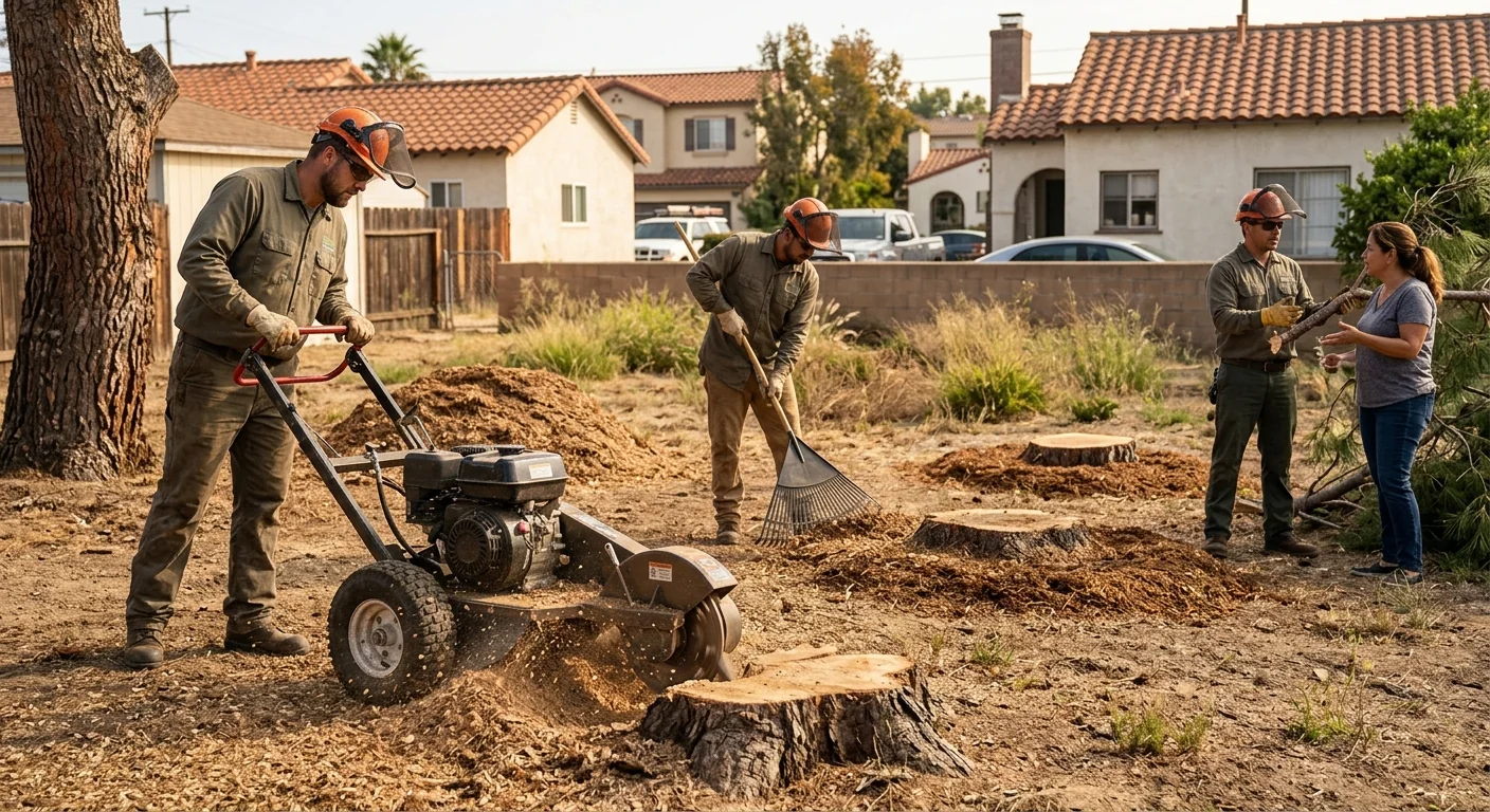 Multiple stumps ground level in an open Oxnard residential lot