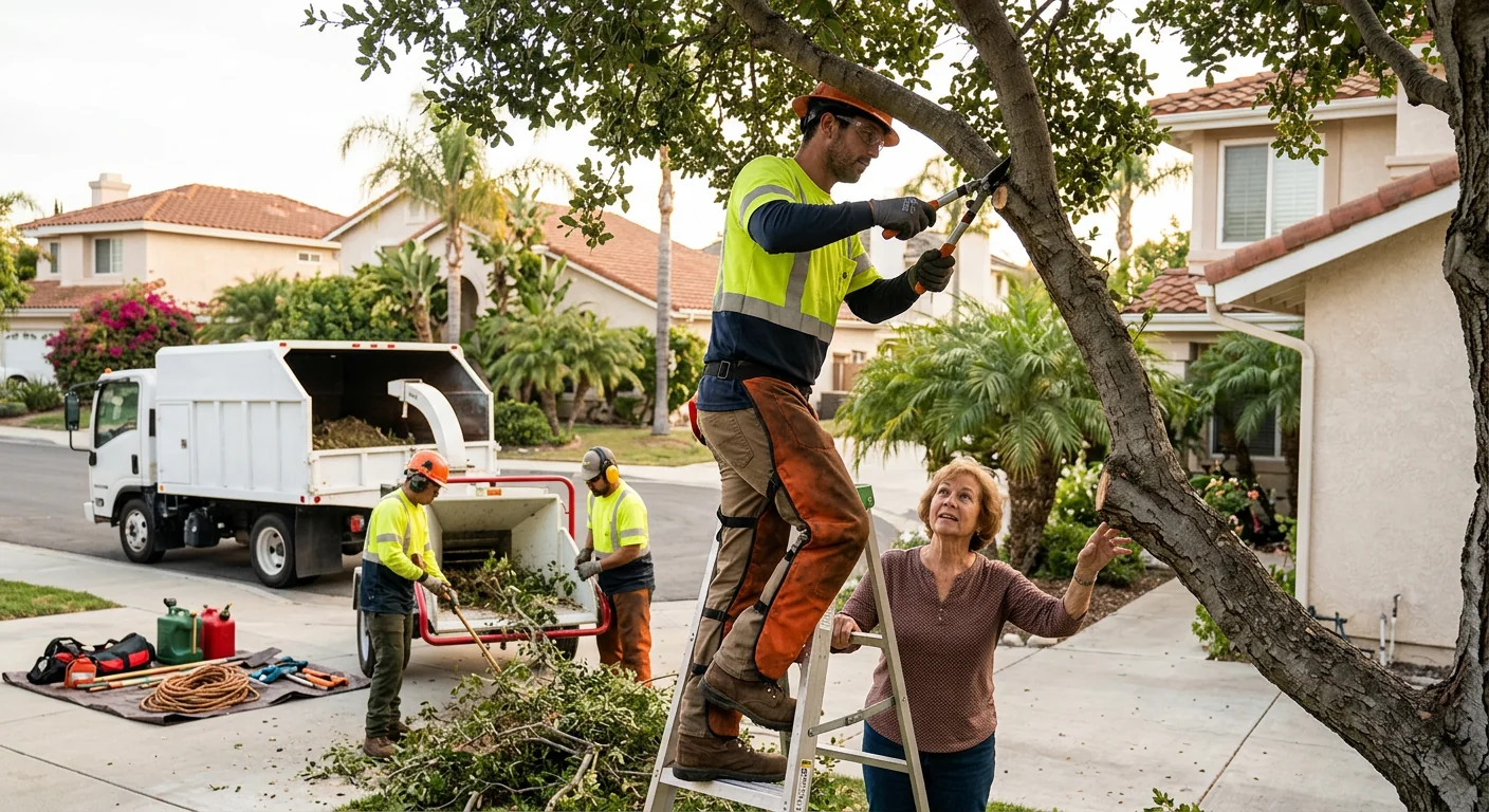 Arborist installing support cable in a mature canopy on an Oxnard residential property