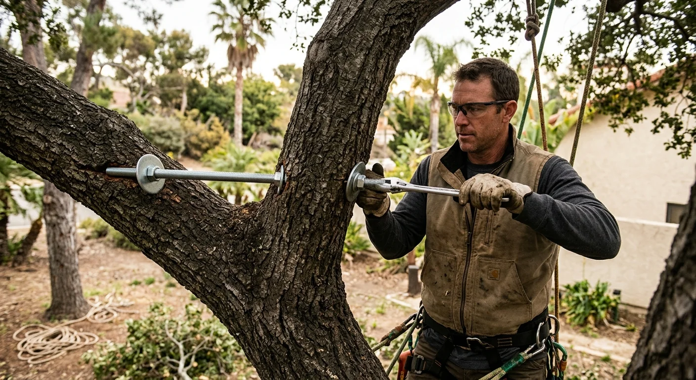 Threaded bracing rod installed through a splitting branch union