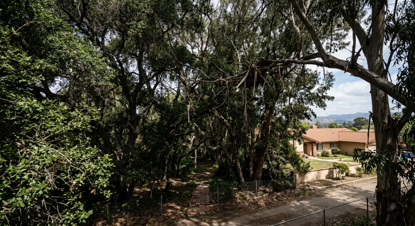 Before context showing an overgrown crowded canopy needing maintenance pruning