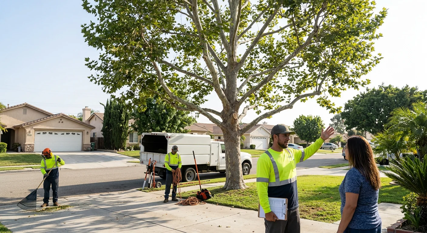 Finished result of a well-balanced pruned tree on an Oxnard residential lot