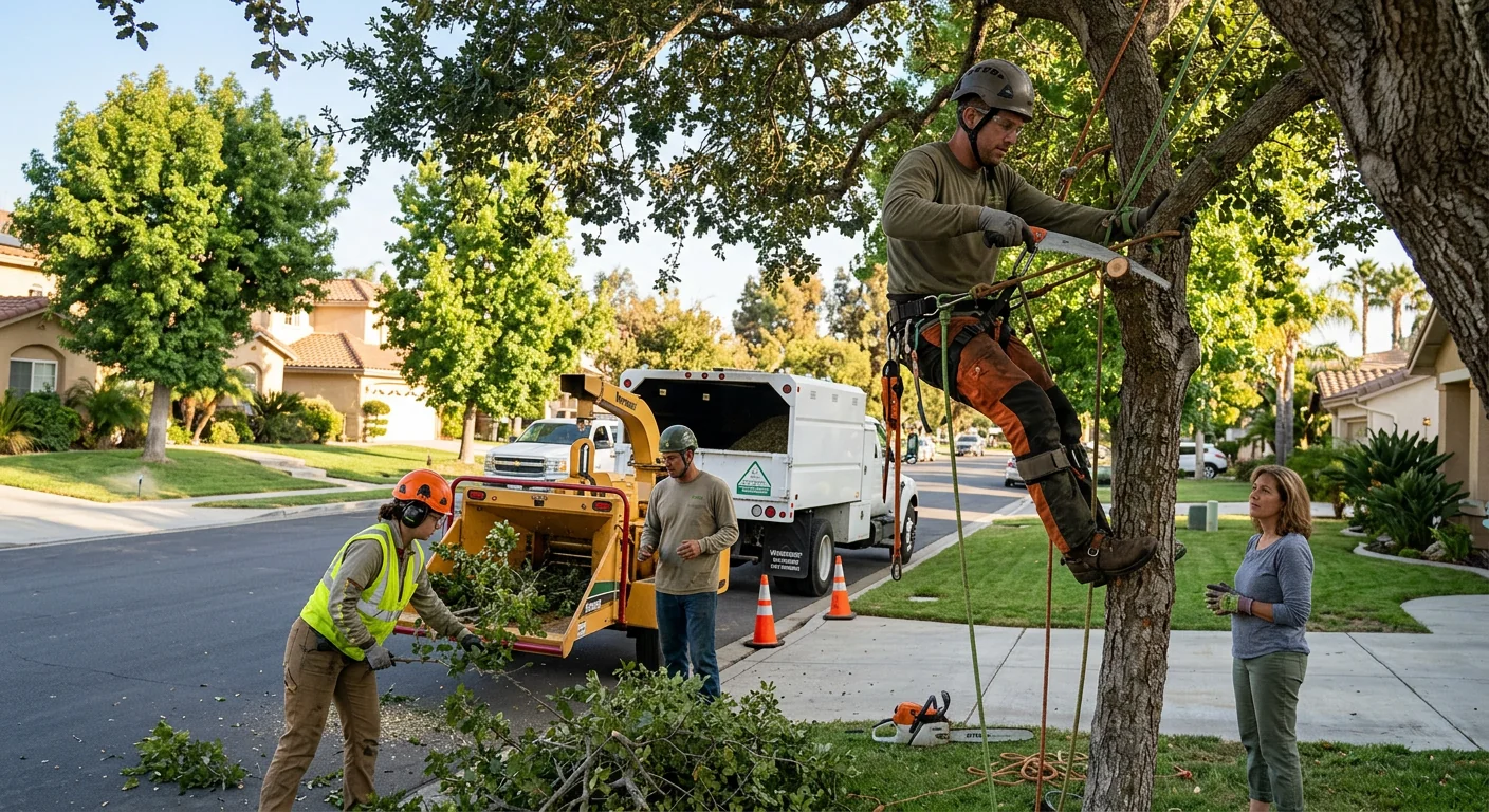 Arborist planting a young shade tree in an Oxnard residential yard
