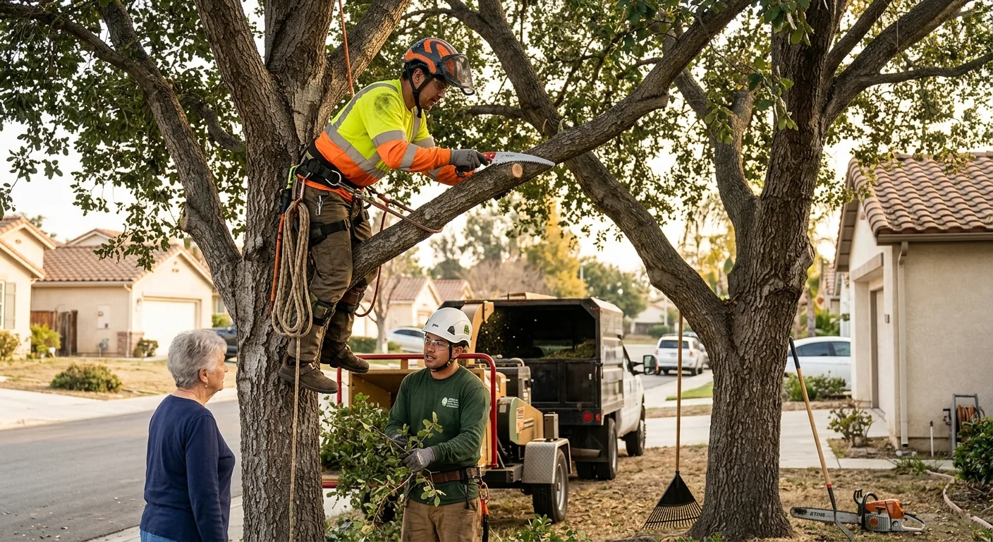 Crew planting a young shade tree in an Oxnard residential yard