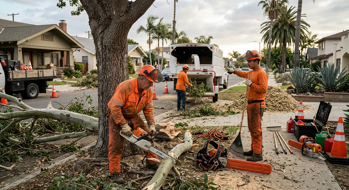 Specialist inspecting tree health during a seasonal maintenance visit
