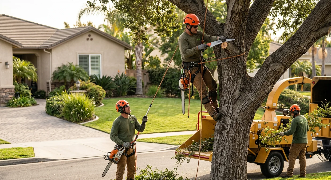 Arborist answering a customer call before a scheduled tree service visit in Oxnard